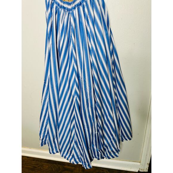 ROSIE ASSOULIN Blue White Striped Wrap Skort Side Slit V-Neckline Dress Size 6 - Picture 12 of 16
